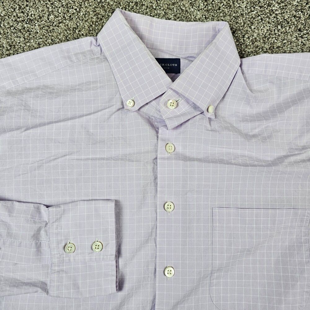 Proper Cloth Shirt Mens Large Lilac Long Sleeve Micro Grid Check Dress Preppy